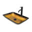 Lavabo vasque au-dessus du comptoir, verre trempé or ambré, conception carrée, bonde escamotable, convient à différentes formes de salle de bain, utilisation multiple
