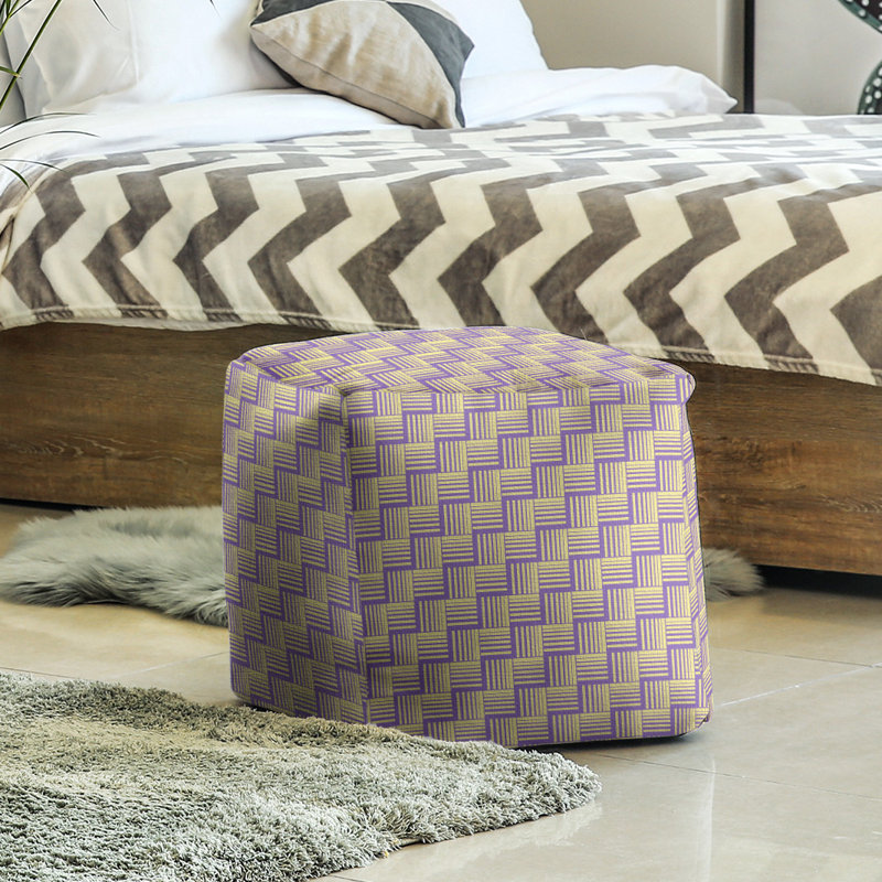 Repose-pieds cubique à rayures classic basketweave, Mauve / jaune