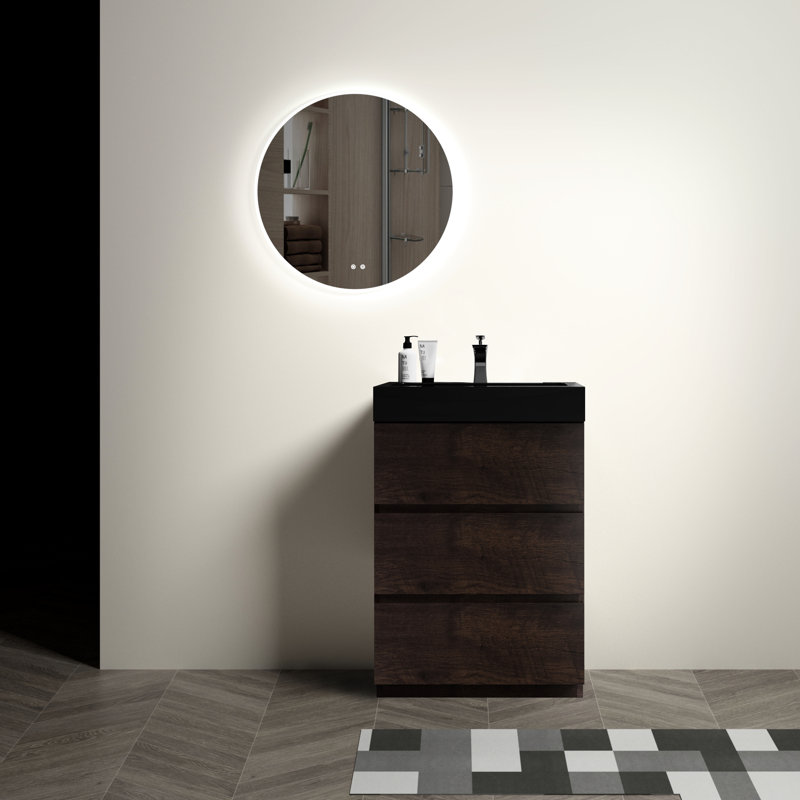 24" Walnut Bathroom Vanity - , Silent & Smooth, Elegant Look Stylish, Smooth, Walnut, Black, 24"