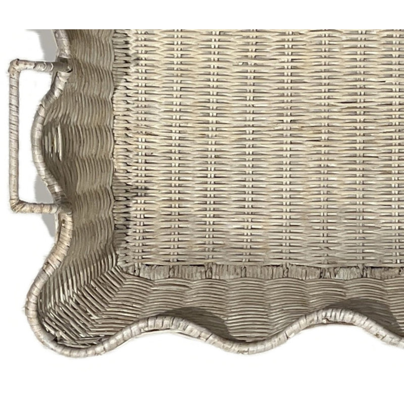 Rattan/Wicker Decorative Tray, 4.75" H x 17" W x 12" D, White Wash