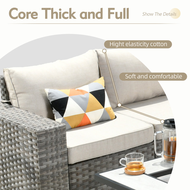 Ensemble de conversation modulaire avec coussins 9 pièces Baili, Beige, Oui