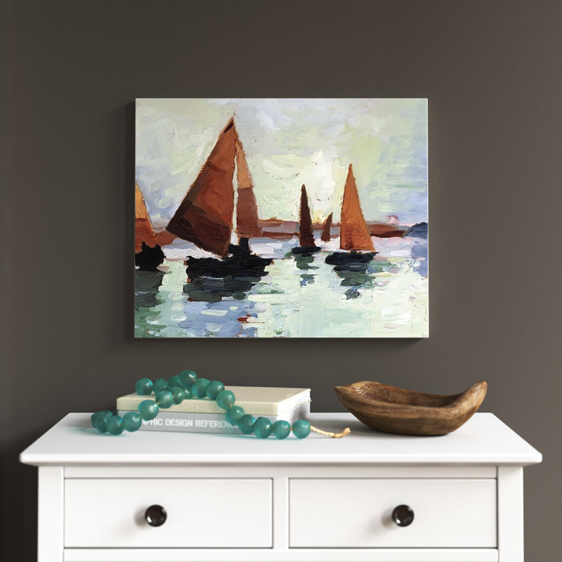 «Sunset Harbor I», peinture sur toile, Toile tendue, H 16 po x l 20 po x P 1,25 po