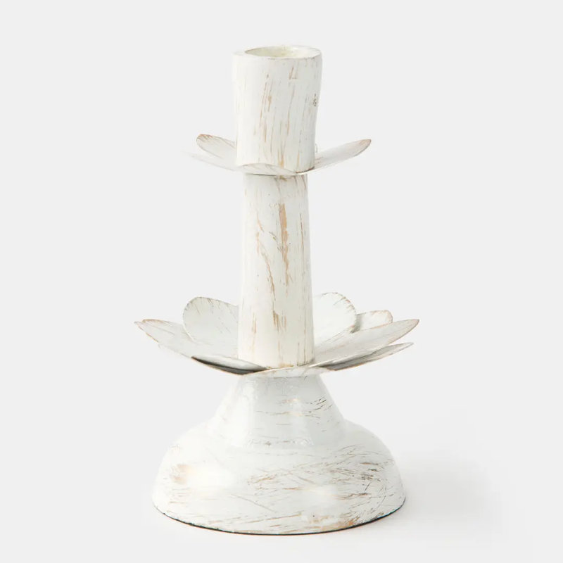 Mela Artisans Lotus Bloom Tapered White Candleholder, White
