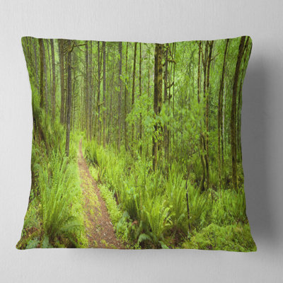 Lush Forest Path Columbia River Forest Throw Pillow