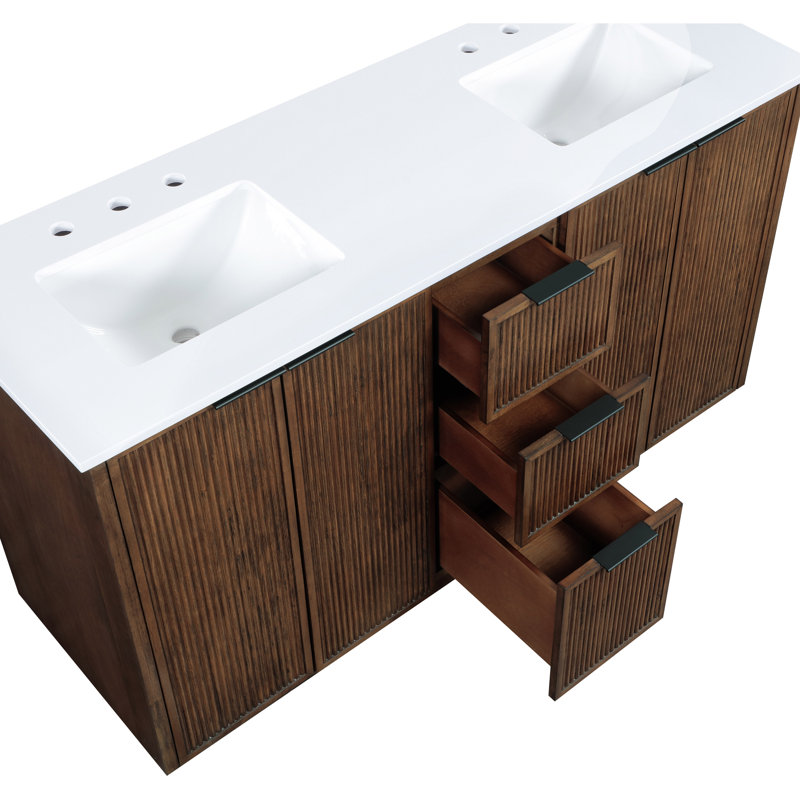 Meuble-lavabo en bois massif et brun 60 po Willard, Brun, 60"