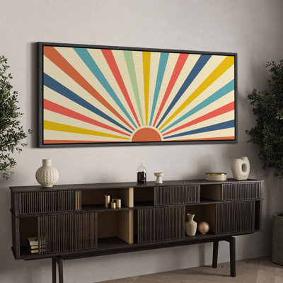 Sun And Moon " Sun Ray Pattern Vintage Abstract Colorful Stripes Retro Extra Large Fine Art Decorative "