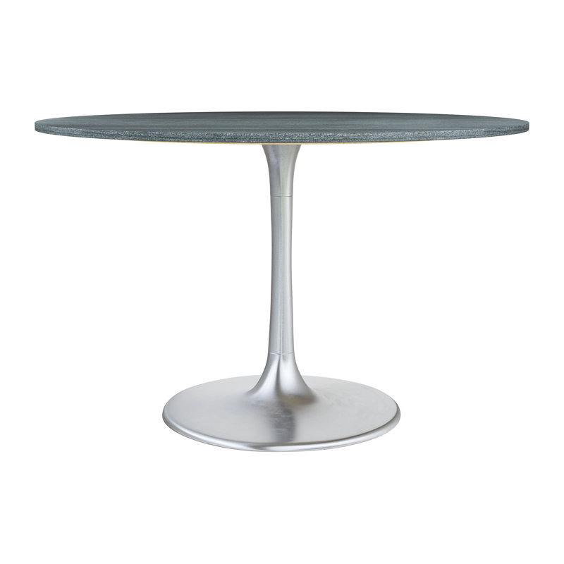 Round Marble Top Metal Base Dining Table, 48" x 48" , Blue/Silver