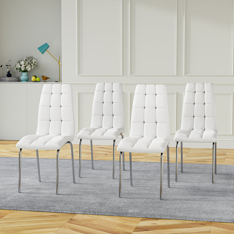 5 - Piece Pedestal Dining Set, White/White/Silver
