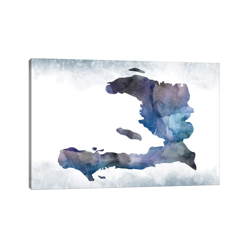 Carte bleue d'Haïti, impression sur toile tendue, H 18 po x l 26 po x P 1,5 po