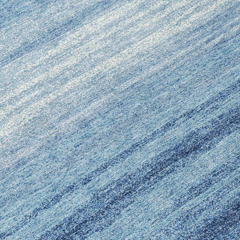 Blue Ombre Stripe Synthetic 8' x 10' Washable Rug