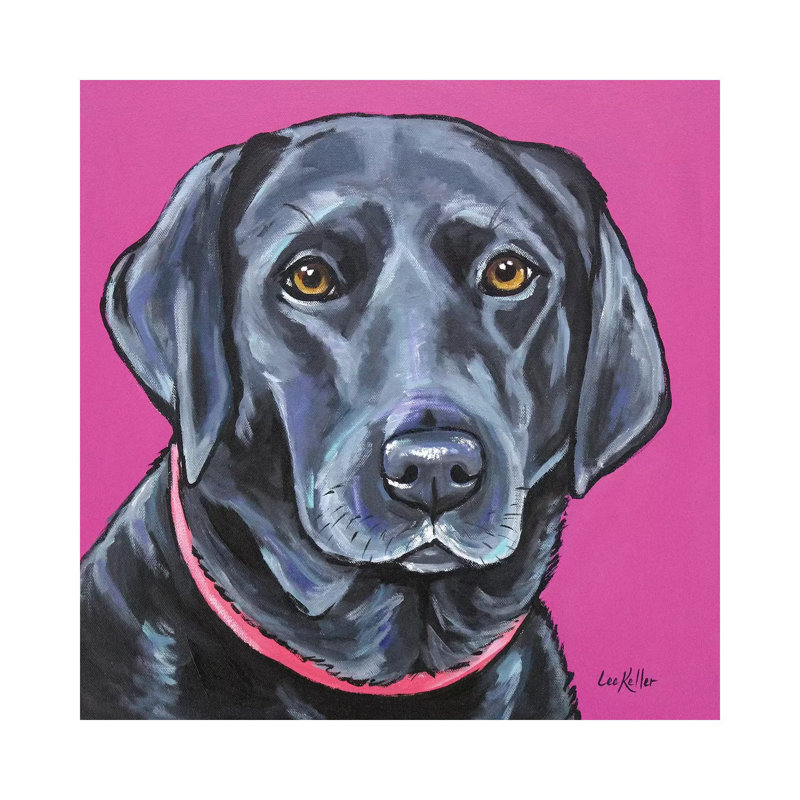 Black Lab On Pink - Wrapped Canvas Painting, 30.48 cm H x 30.48 cm W