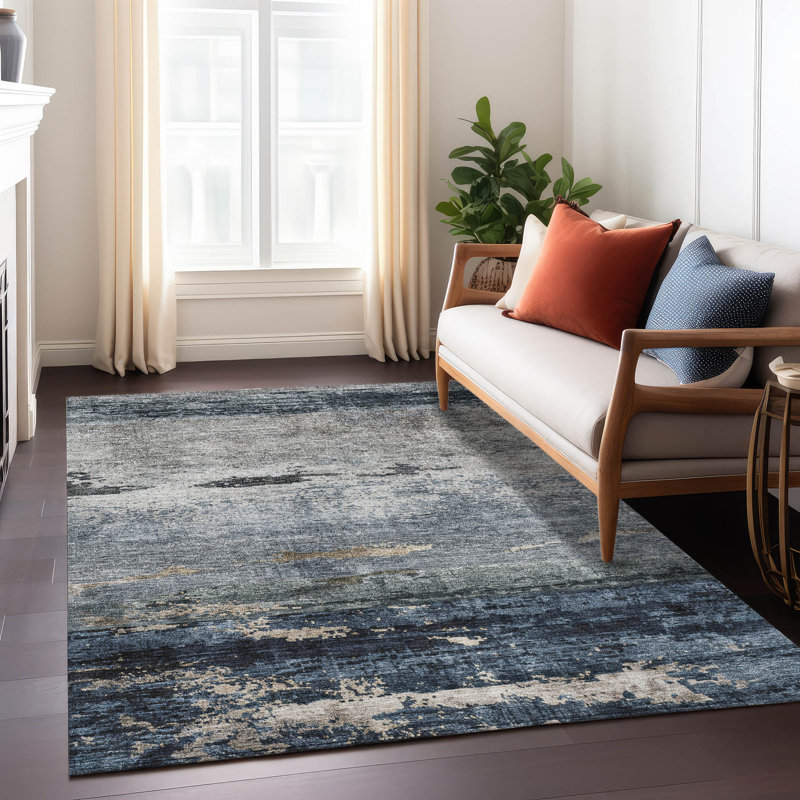 Red Abstract Synthetic Washable Reversible Rectangular Rug 46" x 30"