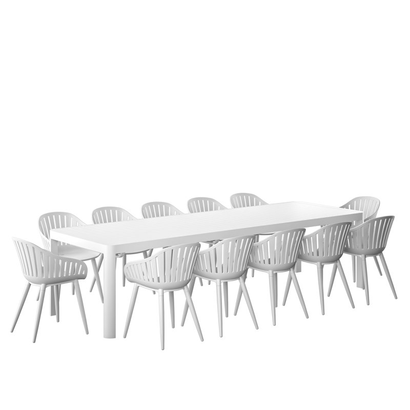 Amazonia Milky Extendable Outdoor Patio Aluminum And Resin Dining Set, 12