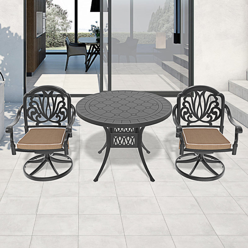 3-Piece All-Weather Cast Aluminum Dining Set, Include 2 Swivel Chairs And 39.37" Round Table, 3 Pieces: Table, 2 Chairs