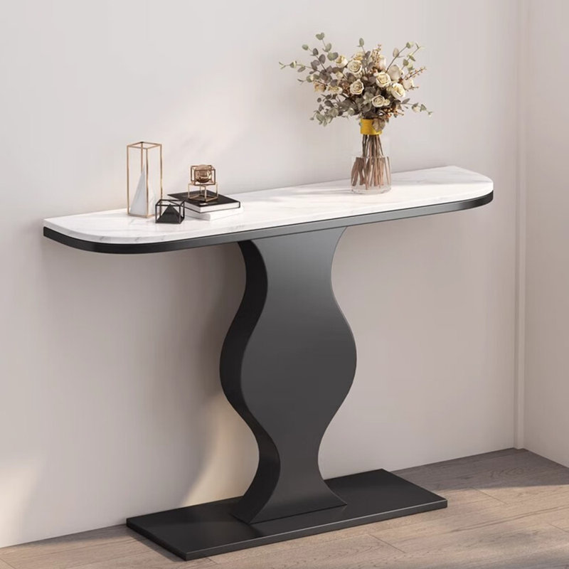 Table de porche en pierre frittée de style moderne, H 31,5 po x l 47,2 po x P 11,8 po, Blanc, Noir