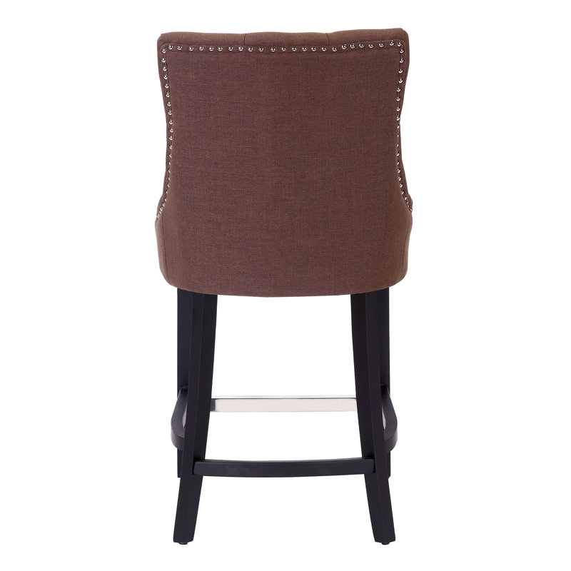 Linen Fabric Tufted Upholstered Counter Stool, Counter Stool (24” Seat Height), Brown Linen/Black Frame