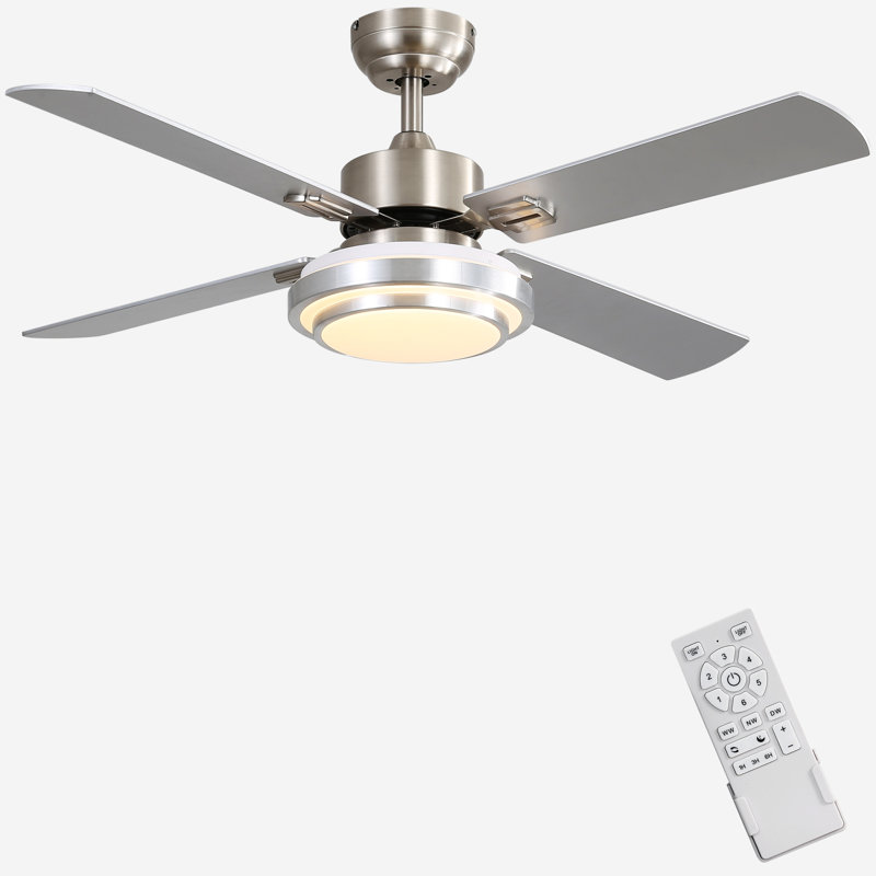 Blayten 4 - Blade LED Standard Ceiling Fan with Remote Control and Light Kit Included (FINXIN), Brushed Nickel, 48"