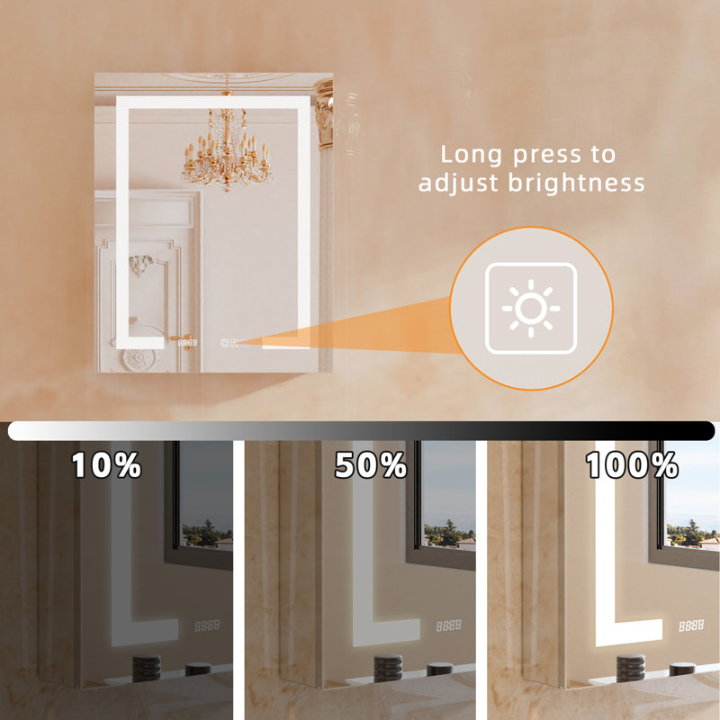 Armoire de salle de bain à miroir à DEL avec anti-buée, contrôle tactile et rangement