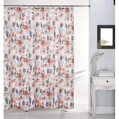 Ruth 13 Piece Canvas Shower Curtain & Roller Hooks Set Modern Floral Design