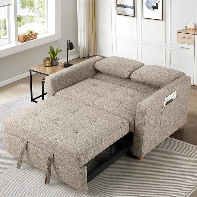 Ross 48.5" Convertible Sofa Bed 3-in-1 Upholstered Reclining Sleeper Sofa Couch Bed with Cushions for Small Spaces