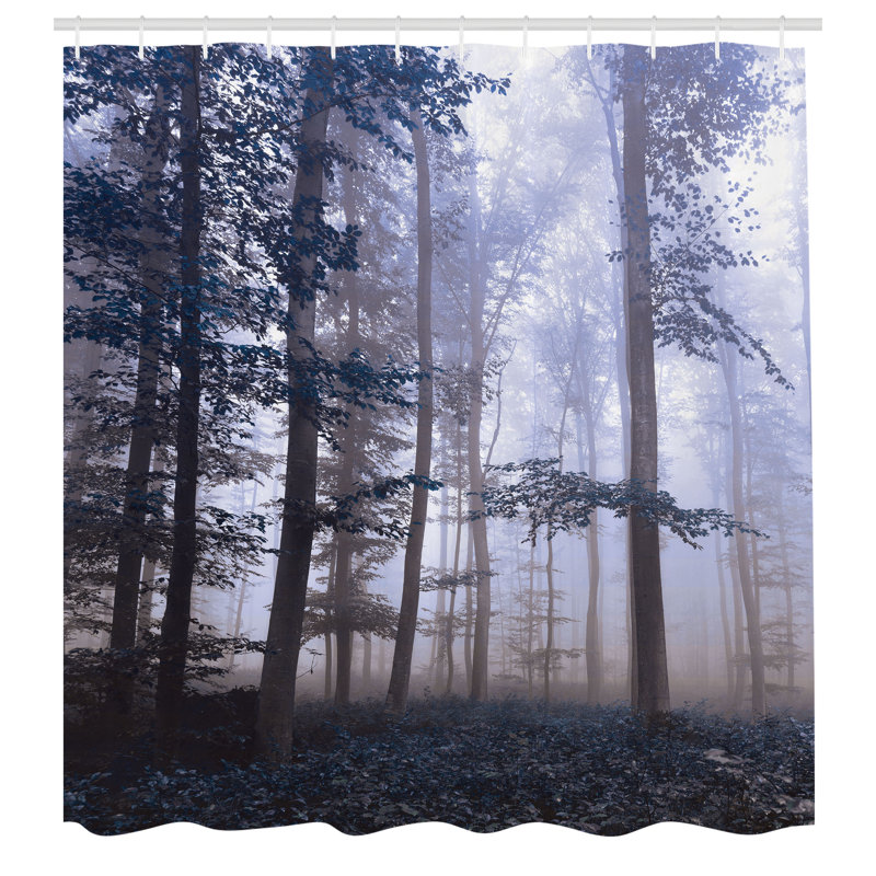 Ceil Blue Forest Print Fabric Shower Curtain with Hooks