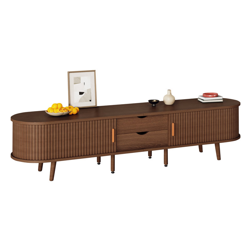 Unfinished TV Stand for TVs up to 58" with Fireplace Included, Walnut