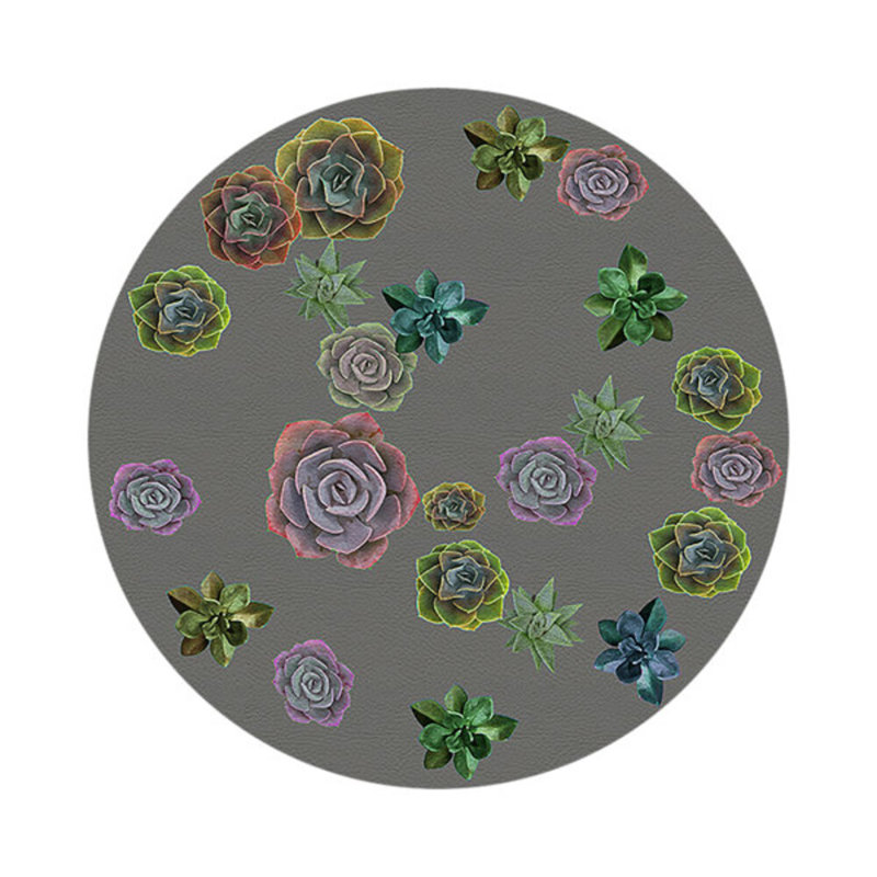 Succulents Floating Vegan Leather Round Pebble Placemat, Gray