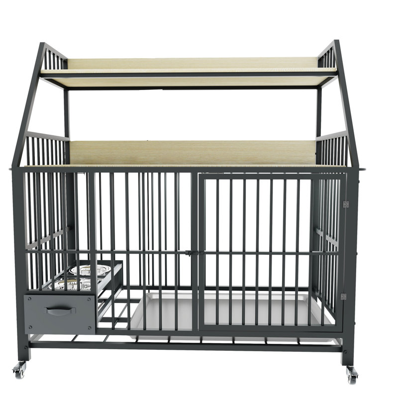 Large And Iron Pet Cage - With Drawer Basin, & Practical, Beige/black, 35.76 In. D, 23 W, 48.19 H With Drawers Construction, Practical , Black Beige,