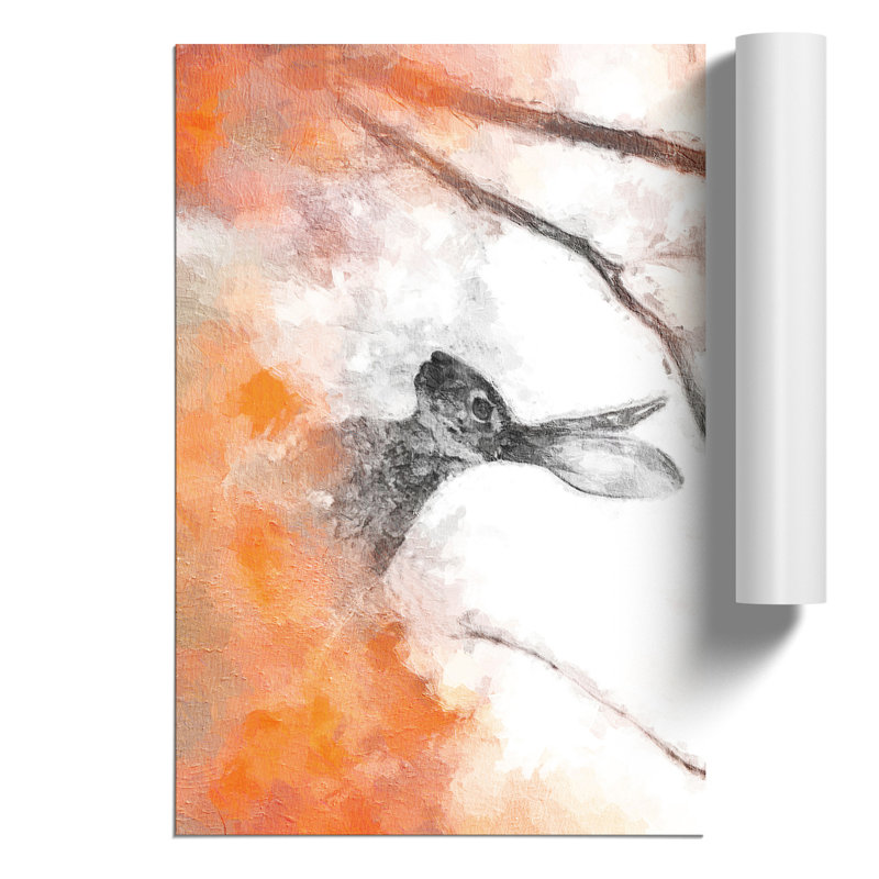 The Alert Hare in Orange - Frameless Print, 59cm H x 42cm W x 0.1cm D