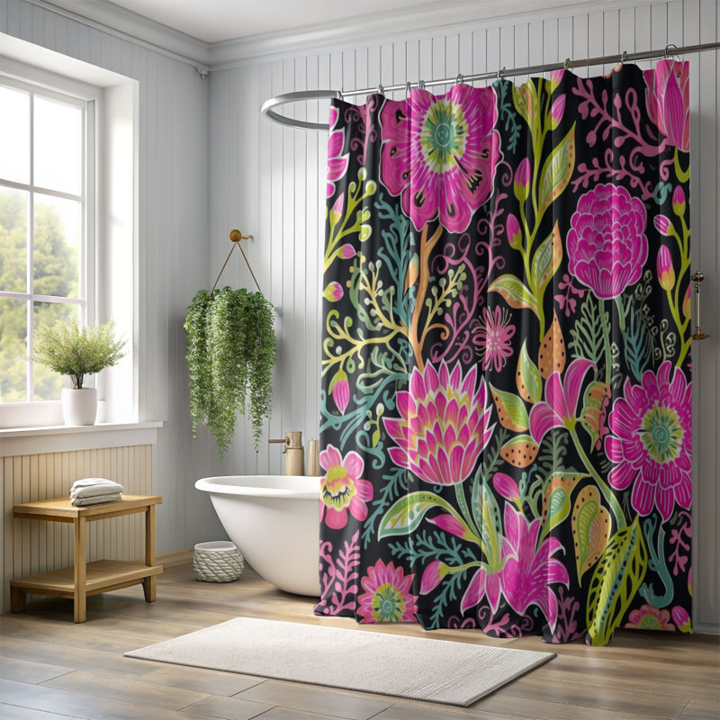 Rideau de douche standard 1 pièce Dark Floral Beauty, H 74 po x l 71 po