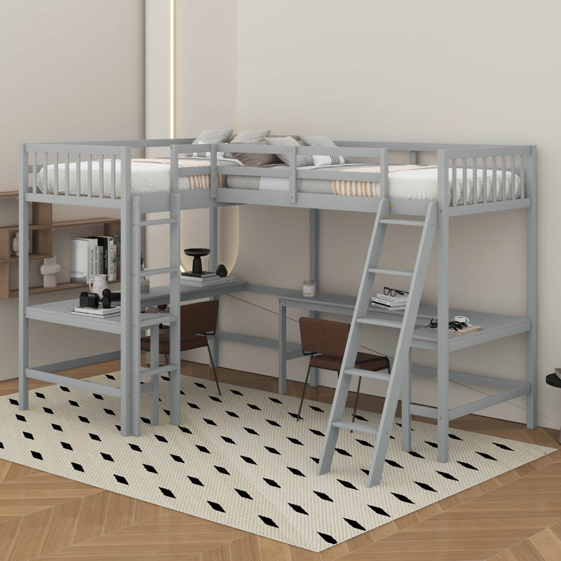 Lit mezzanine simple en L avec bureau et échelle Jingwen, Grey