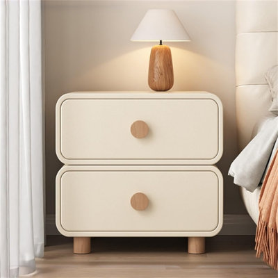 Wooden Double Drawer Bedside Table, Microfiber Leather Simple Style, Modern Small Storage Cabinet For Bedroom