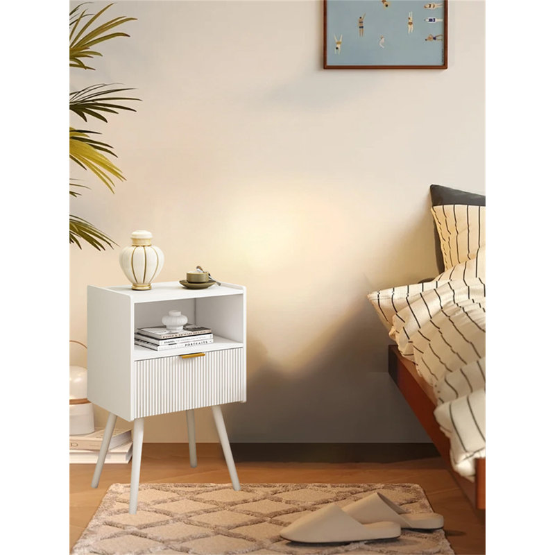 Table de chevet moderne avec tiroir de rangement - Compacte et élégante, Blanc