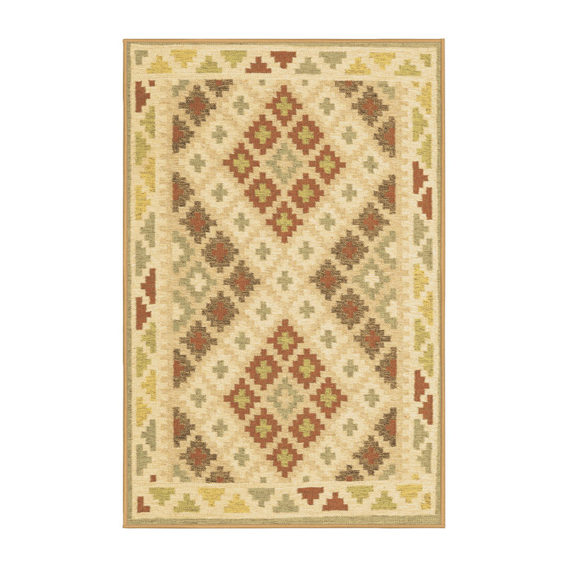 Tapis rouge / brun en laine tissé à la machine Dniel Southwestern, Rectangle 7 pi x 10 pi