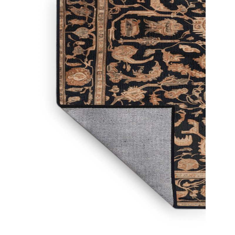 Tapis persan noir lavable à la machine, Carré 4 pi