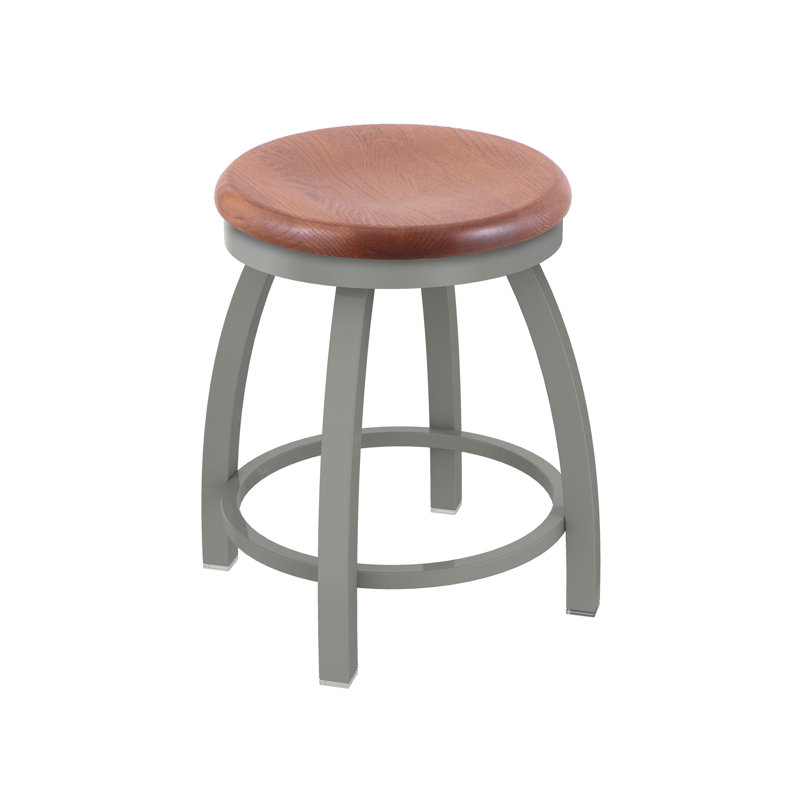 802 Misha Swivel Vanity Stool with Wood Seat, Anodized Nickel, Medium Oak