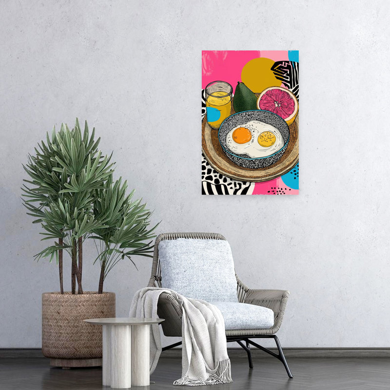 Vibrant petit-déjeuner matinal abstrait coloré, fruit tropical, art mural, 24" H x 16" W