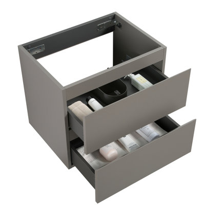 Meuble-lavabo mural sans lavabo - Meuble-lavabo gris avec 2 tiroirs, silencieux, lavabo spacieux, nombreux rangements, style moderne et élégant.