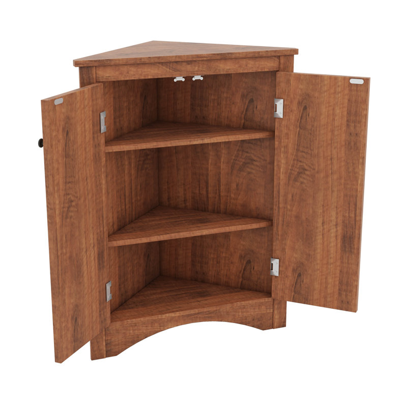 Armoire de coin triangulaire avec tablettes personnalisables et portes chics, Brun