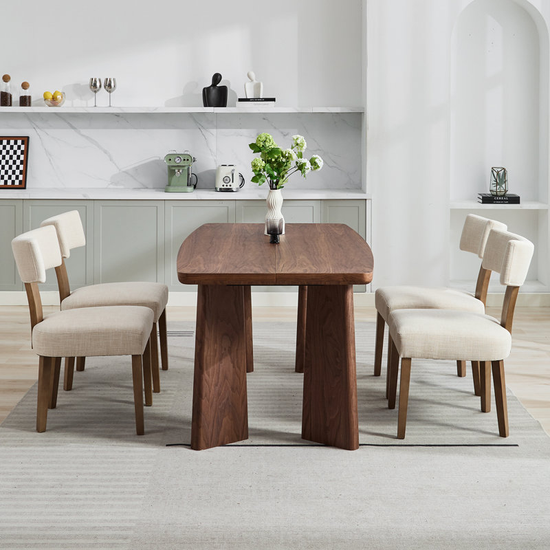 Dining Set Mid-Century Modern Wooden Table & Upholstered Chair Set For Home, Kitchen, Dining Room, 5 Pieces: Table, 4 Chairs