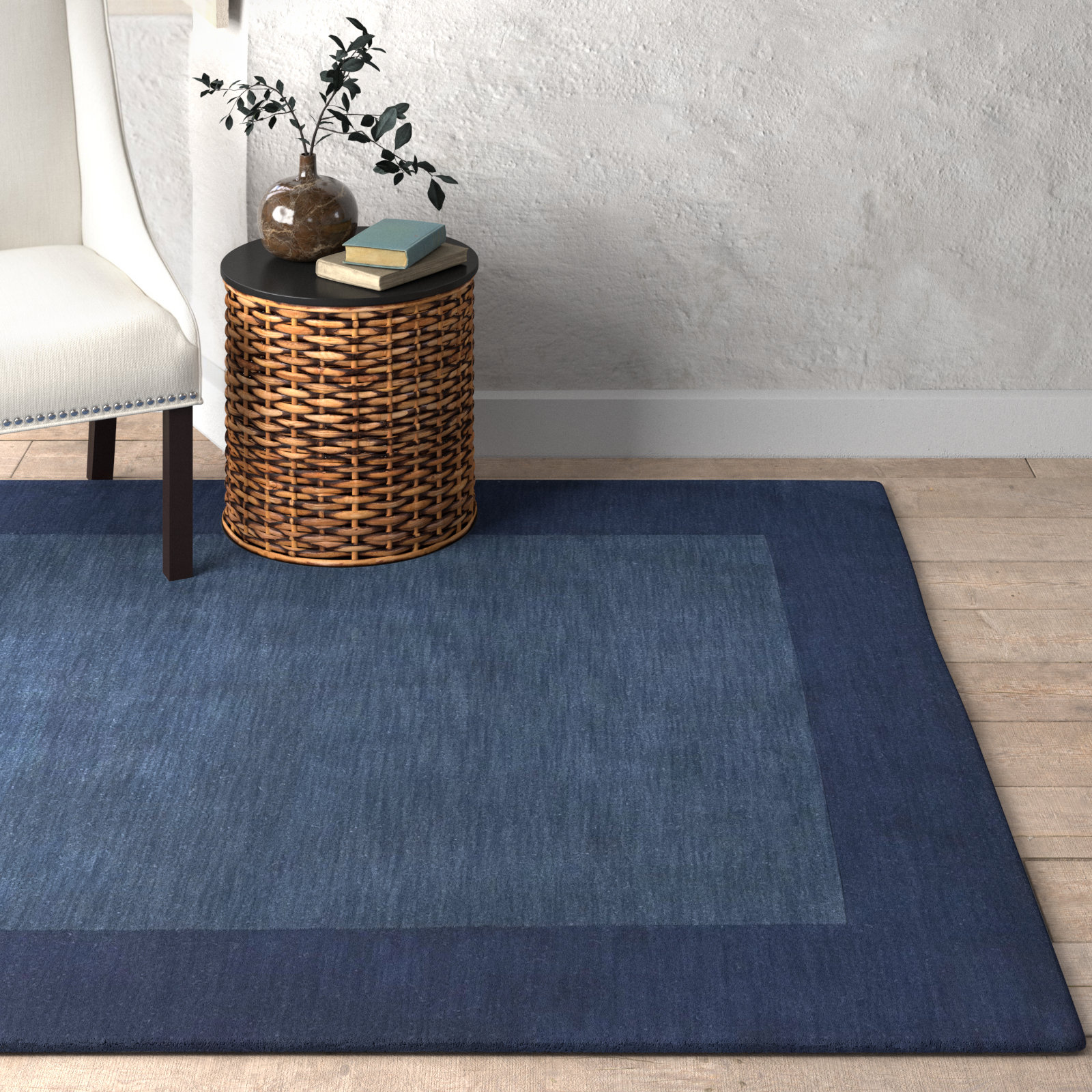 Dolma Navy Hand-Loomed Wool Rug, Rectangle 6' x 9'