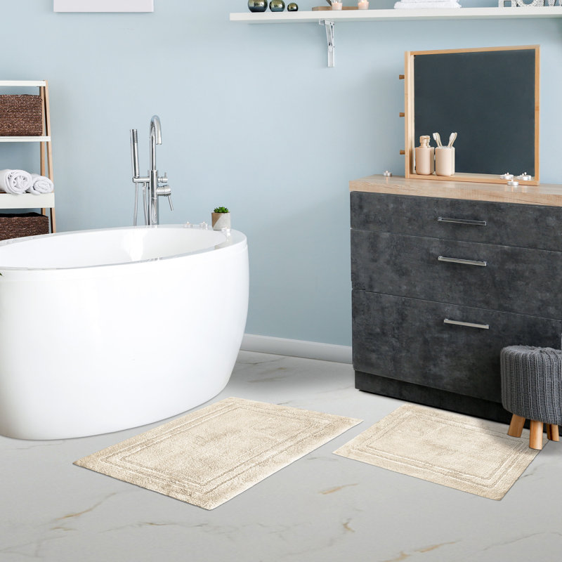 Cream Cotton Non-Slip 2-Piece Bath Rug Set