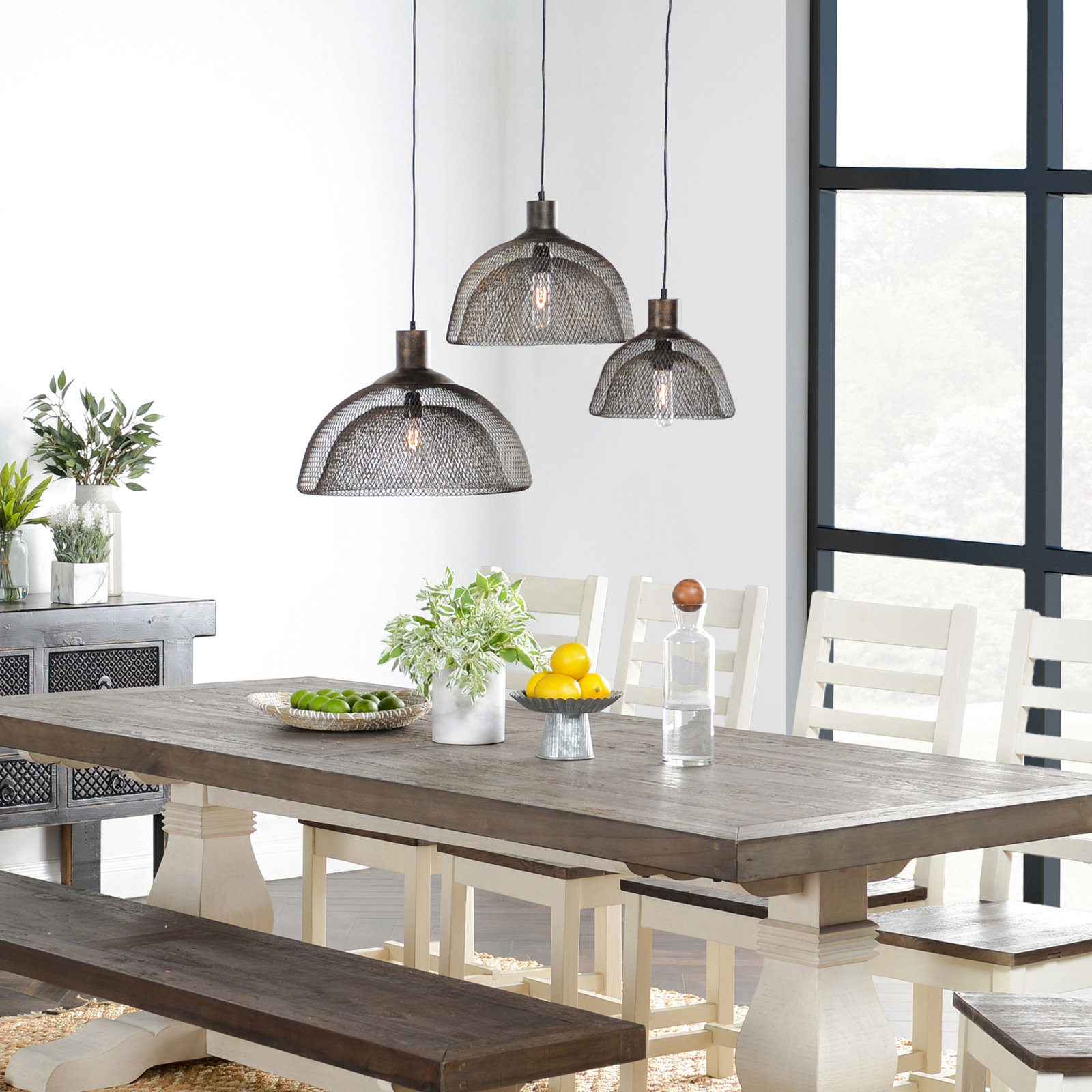 Single Light Metal Pendant, 15" H x 18" W x 18" D, Brown