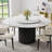 59.08'' Round Dining Table Marble Top with Rotating Turntable, White Circle Dining Table with Black Stainless Steel Base