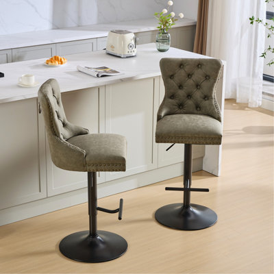 Tabourets de bar à hauteur ajustable, cuir d'unité centrale, olive de cuisine pour la maison, 2 tabourets à dossier avec siège et 2 chaises