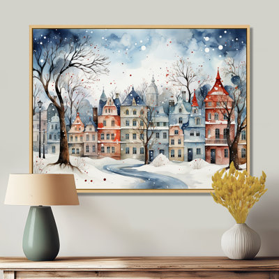 «Christmas village in Winter III - Winter Landscape», art mural encadré