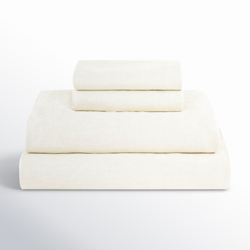 100% French Linen Sheet Set, Queen Sheet Set with 2 Pillowcases, Cream