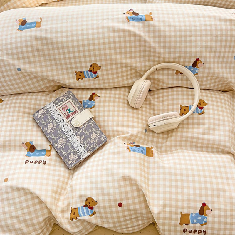 Ensemble d'édredon Grid, Édredon simple + 1 taie d'oreiller standard, Beige