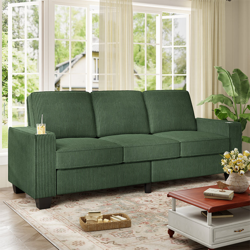 83.5 inch Oversized 3 Seater Couch, Upholstered Corduroy Love Seat Sofa for Living Room, Modern Deep Seat Comfy Loveseat Sofa Couch with Cup Holders
