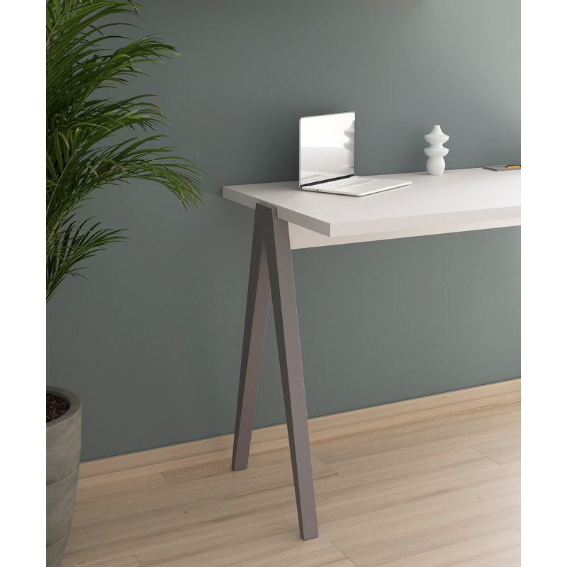 Gundrath Solid Wood Base Writing Desk, Grey, White